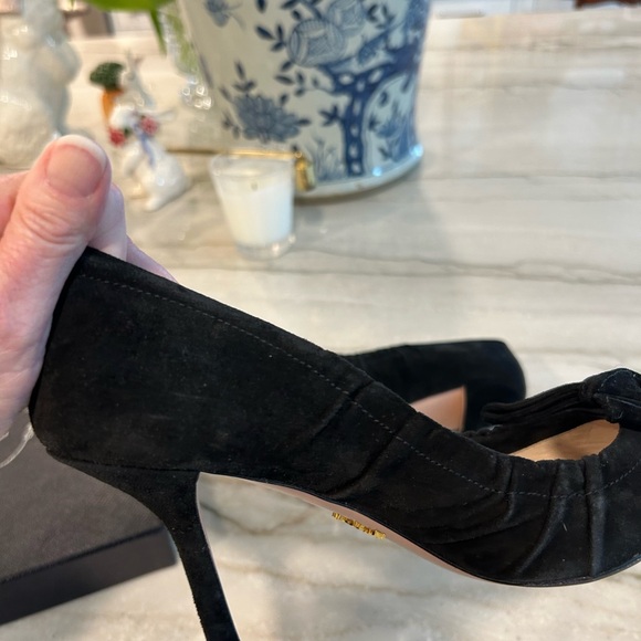 Prada Black Suede Pointed Toe Heels with Bow